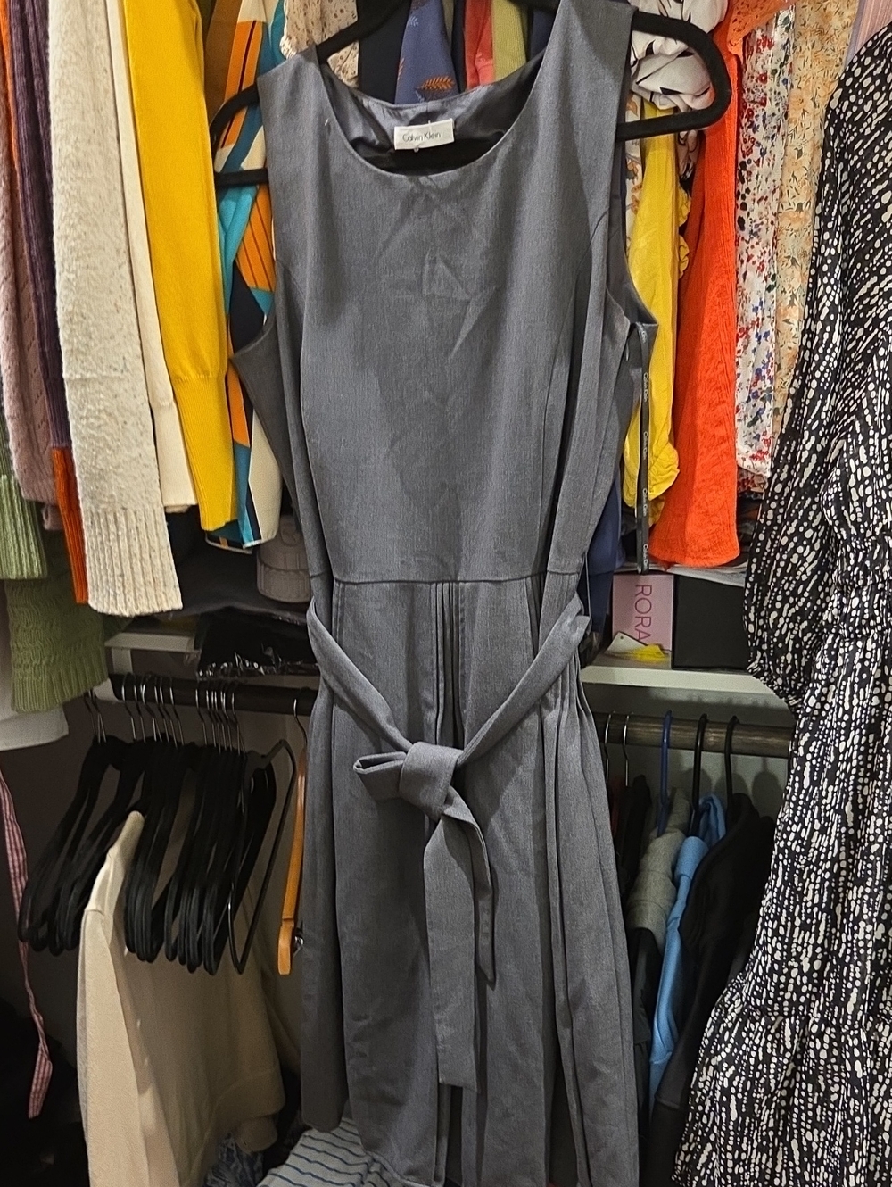 Calvin Klein Gray Sleeveless Tie-Waist Dress